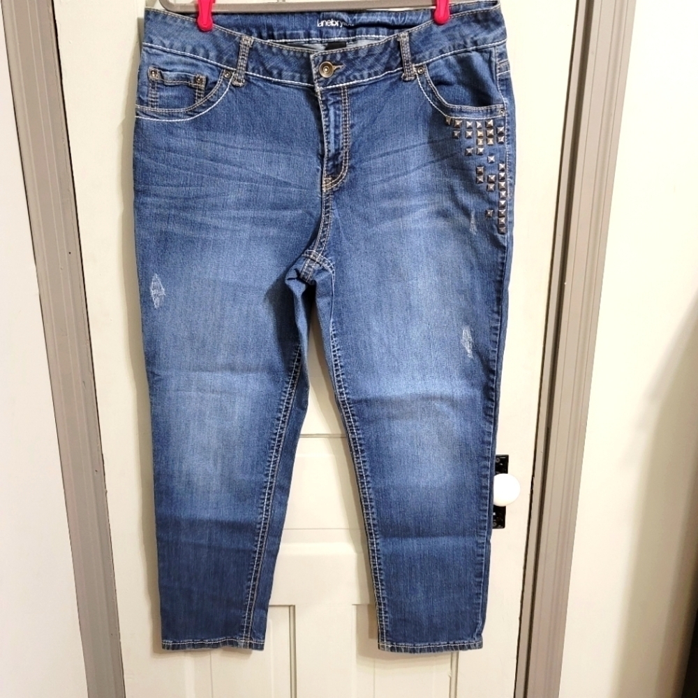 Lane Bryant Brass Embellished Distressed Skinny Jeans